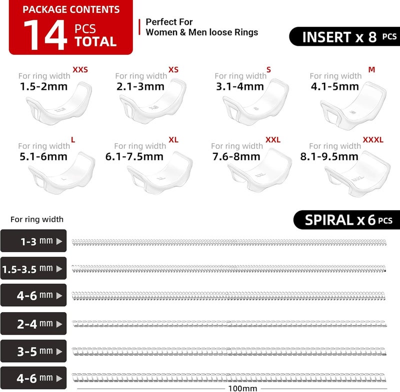 Omilly 14 Sizes Ring Sizer Adjuster for Loose Rings, Silicone Ring Guards Invisible Ring Spacers Fitter, Transparent Ring Resizer Tightener for Women and Men - Image 3